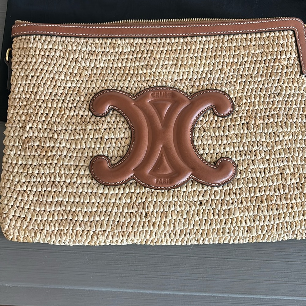 Celine Triomphe Raffia Clutch